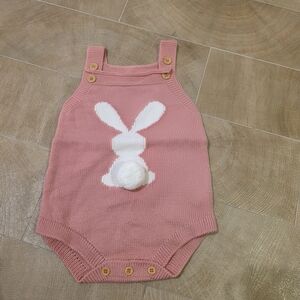 Adorable Pink Easter Knit Baby Romper with Bunny